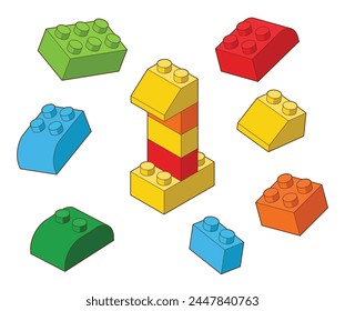 Number 1 from Plastic building blocks. Colored bricks isolated on white background. Vector isometric 3d illustration.