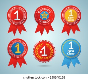 Number 1 ribbons and badges. EPS10.