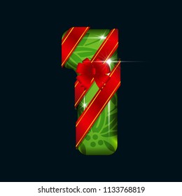 Number 1 with ribbons. Vector Illustration. Can be used in typography, on present cards or etc.