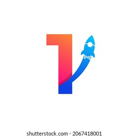 Number 1 with Rocket Logo Icon Symbol. Good for Company, Travel, Start up and Logistic Logos