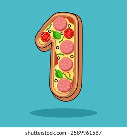 The number 1 is in the shape of a pizza