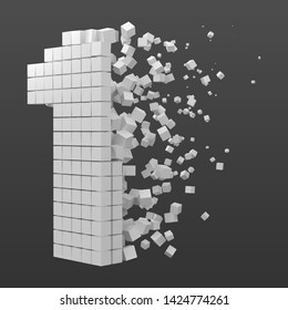 number 1 shaped data block. version with white cubes. 3d pixel style vector illustration. suitable for blockchain, technology, computer and abstract themes.