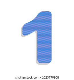 Number 1 sign design template element. Vector. Neon blue icon with cyclamen polka dots pattern with light gray shadow on white background. Isolated.