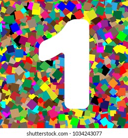 Number 1 sign design template element. Vector. White icon on colorful background with seamless pattern from squares.