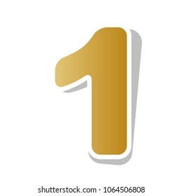 Number 1 sign design template element. Vector. Golden gradient icon with white contour and rotated gray shadow at white background.