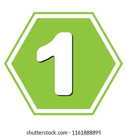 Number 1 sign design template element. Vector. White icon with black shadow at yellow green honeycomb on white background.