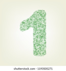 Number 1 sign design template element. Vector. Green hexagon rastered icon and noised opacity and size at light green background with central light.