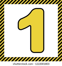 Number 1 sign design template element. Vector. Warm yellow icon with black contour in frame named as under construction at white background. Isolated.