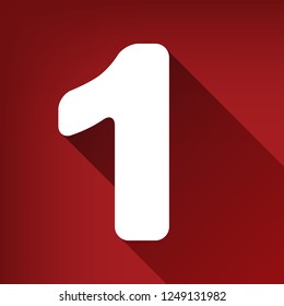 Number 1 sign design template element. Vector. White icon with limitless shadow at ruby red background.