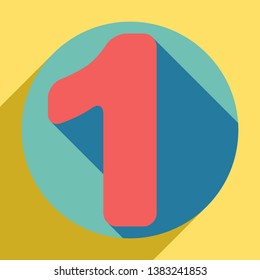 Number 1 sign design template element. Sunset orange icon with llapis lazuli shadow inside medium aquamarine circle with different goldenrod shadow at royal yellow background.