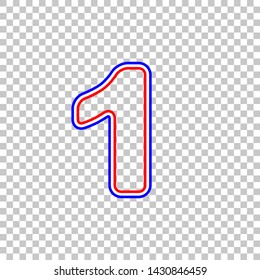 Number 1 sign design template element. Red, white and contour icon at transparent background. Illustration.