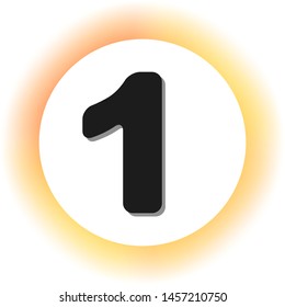 Number 1 sign design template element. Dark icon with shadow on the glowing circle button. Illustration.