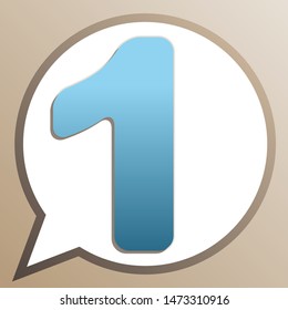 Number 1 sign design template element. Bright cerulean icon in white speech balloon at pale taupe background. Illustration.