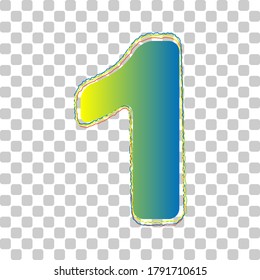 Number 1 sign design template element. Blue to green gradient Icon with Four Roughen Contours on stylish transparent Background. Illustration.