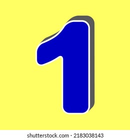 Number 1 sign design template element. Blue Icon with white stroke in 3d at yellow Background. Illustration.