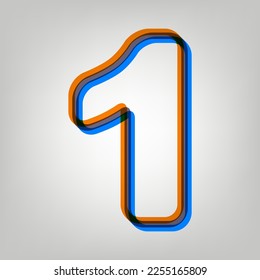 Number 1 sign design template element. Stroked Icon in orange, azure and old lavender Colors at gray Background. Illustration.