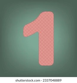 Number 1 sign design template element. Apricot Icon with Brick Red parquet floor graphic pattern on a Ebony background. Feldgrau. Green. Illustration.