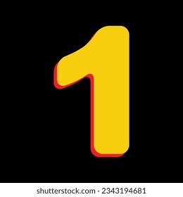 Number 1 sign design template element. 3D Extruded Yellow Icon with Red Sides a Black background. Illustration.