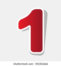 Number 1 sign design template element. Vector. New year reddish icon with outside stroke and gray shadow on light gray background.