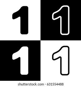 Number 1 sign design template element. Vector. Black and white icons and line icon on chess board.