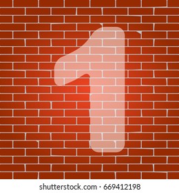 Number 1 sign design template element. Vector. Whitish icon on brick wall as background.