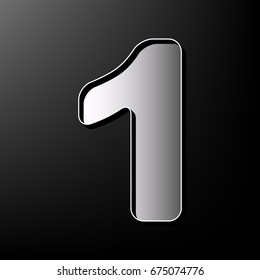 Number 1 sign design template element. Vector. Gray 3d printed icon on black background.
