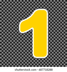 Number 1 sign design template element. Vector. Yellow icon with white contour on dark transparent background.