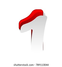 Number 1 sign design template element. Vector. Detachable paper icon with red body stock. Isolated.