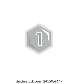 Número 1 plata, hexágono, símbolo geométrico de nivel simple vector de logotipo