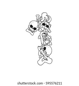 Number 1 skeleton. Bones Font one. Anatomy of an alphabet symbol. dead ABC sign
