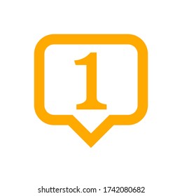 number 1 in speech bubble orange, flat currency symbol one 1 money, first symbol with square shape, 1st symbol for success or quality, icon one for winner, simple number one button, vector