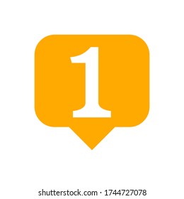 number 1 in speech bubble orange, flat currency symbol one 1 money, first symbol with square shape, 1st symbol for success or quality, icon one for winner, simple number one button, vector