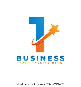Number 1 with Star Swoosh Logo Design. Suitable for Start up, Logistic, Business Logo Template