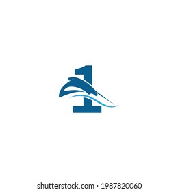 Number 1 with stingray icon logo template illustration vector