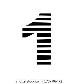 Number 1 - striped mottled font - isolated, vector illustration