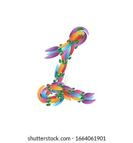 Nummer 1, 1 Symbol, zuerst. Ein Symbol kreatives Plakatdesign. Abstrakter floraler Pinsel. Frühjahrsbanner-Vorlage. Konzept der Vektorillustration im Text. Künstlerische Illustration.