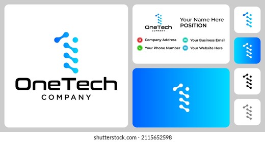 Number 1 technology logo design with business card template.