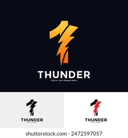 Number 1 Thunder Logo vector design. Suitable for business, initial Lightning Bolt, corporate, technology, and poster illustration symbol