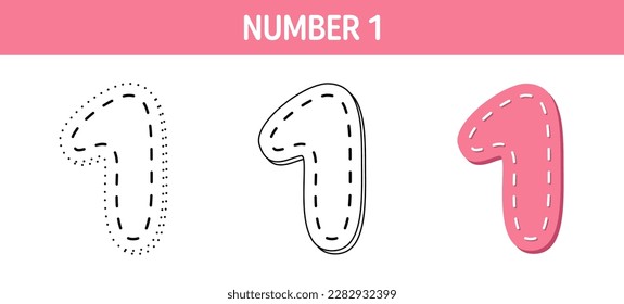 Number 1 tracing and coloring worksheet for kids