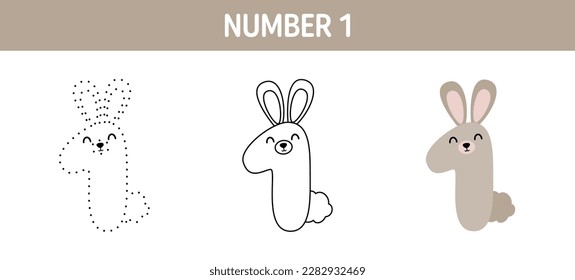 Number 1 tracing and coloring worksheet for kids