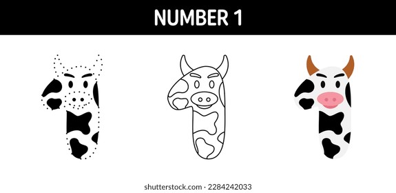 Number 1 tracing and coloring worksheet for kids
