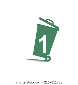 Número 1 en la plantilla de ilustración de icono de papelera vector