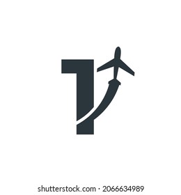 Number 1 Travel with Airplane Flight Logo Design Template Element