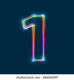 Number 1 - Vector multicolored outline font with glowing effect isolated on blue background. EPS10