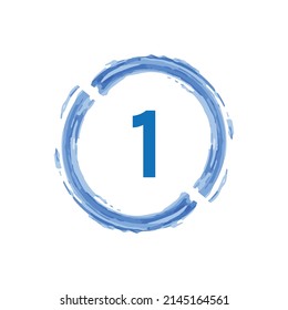 number 1 in a Watercolor blue circle on white background. Vector art illustration