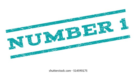 Number 1 watermark stamp. Text tag between parallel lines with grunge design style. Rubber seal stamp with unclean texture. Vector cyan color ink imprint on a white background.