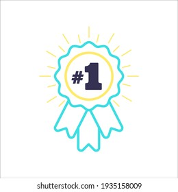 Number #1 winner ribbon award badge. Icon number one, first, champion, winner, leader. Vector illustration for apps and websites, sport competition honor, achievement leadership, victory, 1st success.