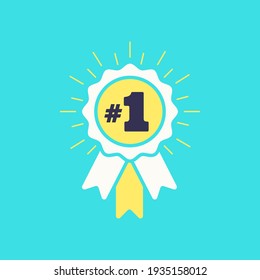 Number #1 winner ribbon award badge. Icon number one, first, champion, winner, leader. Vector illustration for apps and websites, sport competition honor, achievement leadership, victory, 1st success.
