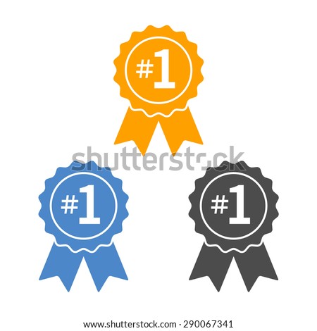 Number #1 winner ribbon award badge flat vector icon for apps and websites