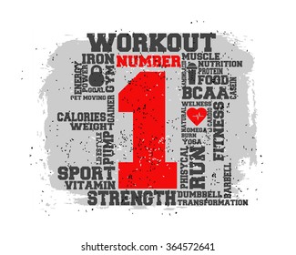 Number 1.  Word and Icon Cloud.  T-shirt design. Typography. Creative poster design. Motivation.